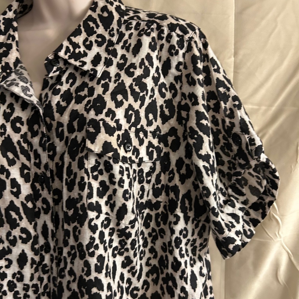 Kim Rogers Womens 100% Linen Leopard Print Top #1694*10 - Picture 3 of 7
